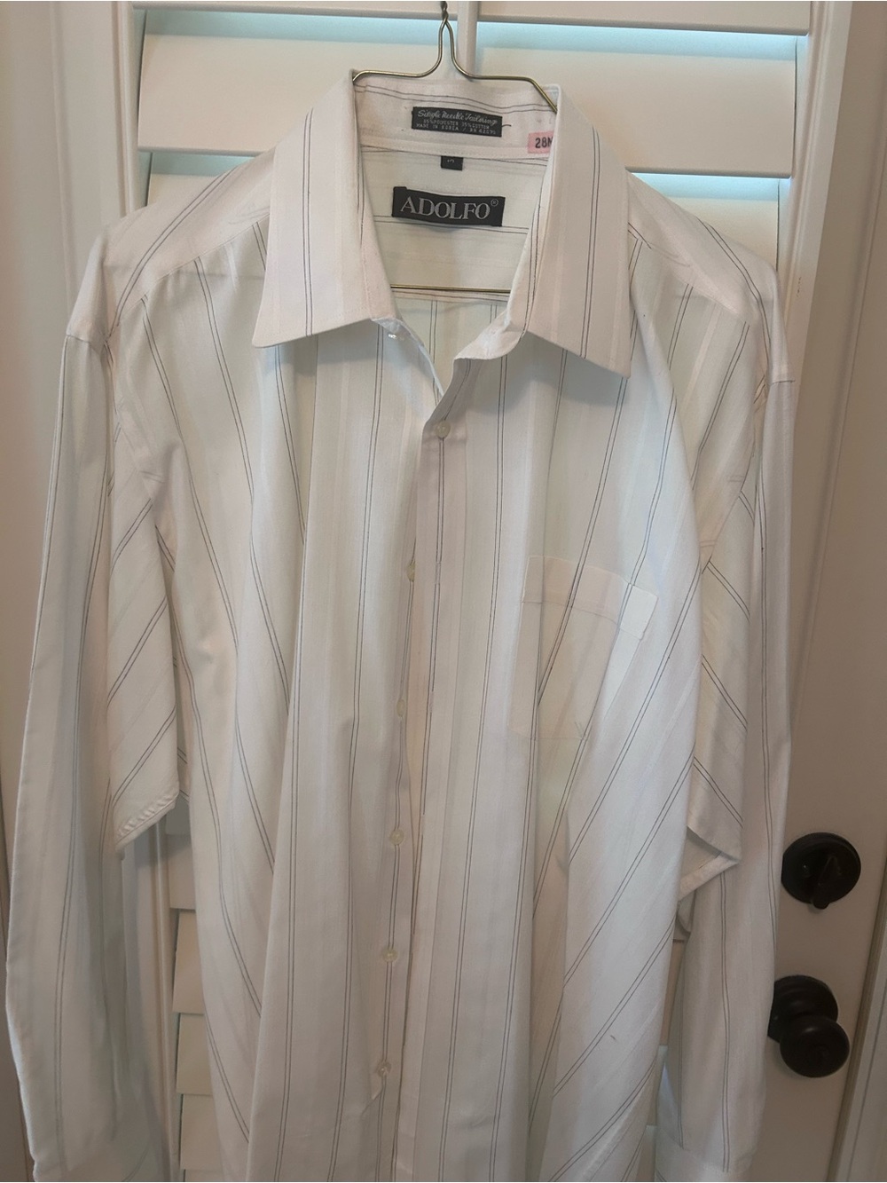 Adolfo White Dress Shirt with Subtle Gray Pinstripes